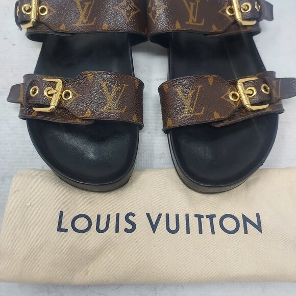 Louis Vuitton Brown Buckle Bom Dia Monogram Flat Slide Sandal - Picture 4 of 13